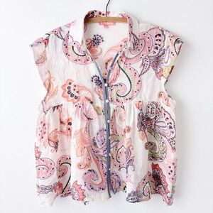 THML Paisley Boho Babydoll Blouse Top Womens XS Peasant Cottage Romantic Resort